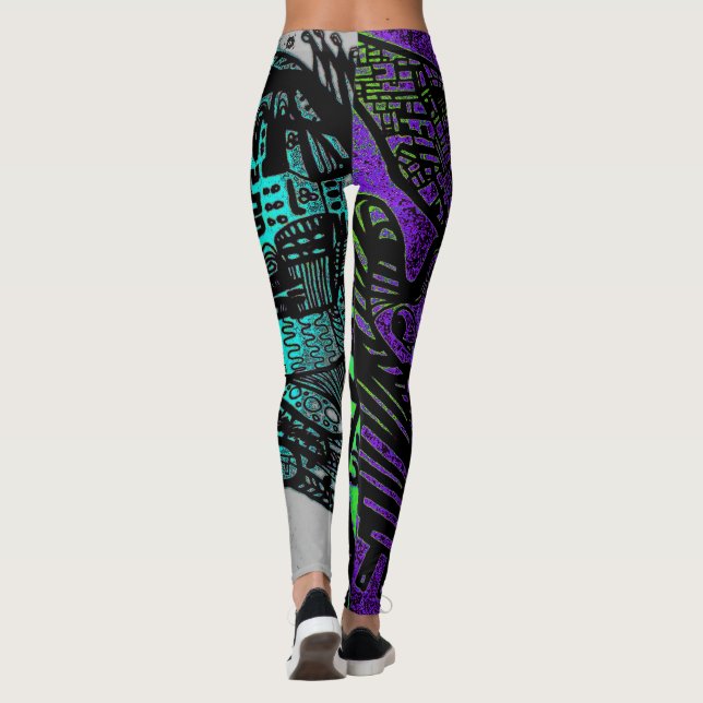 Leggings de arte digital legal de Abstrato preto r (Verso)