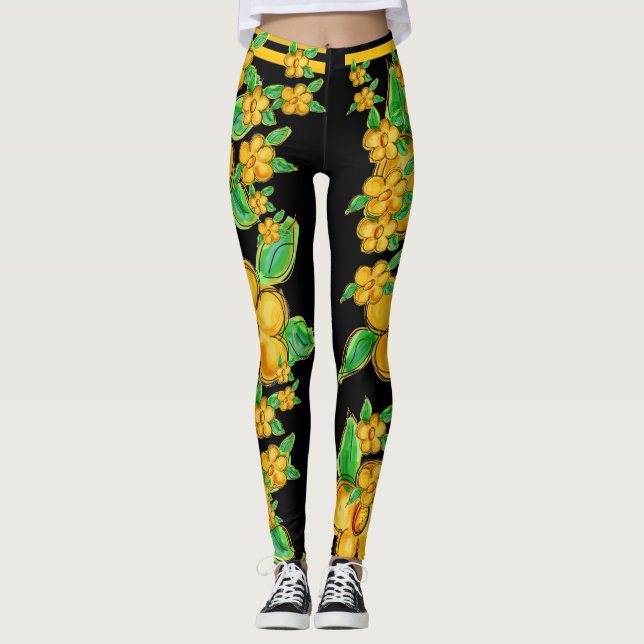 Leggings de Arte Floral Amarela ouro (Frente)