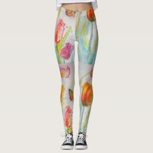 Leggings de Arte Floral Coloridas de Tulip