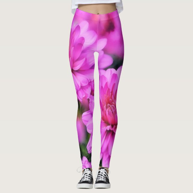 Leggings de Arte Floral Rosa Flores (Frente)