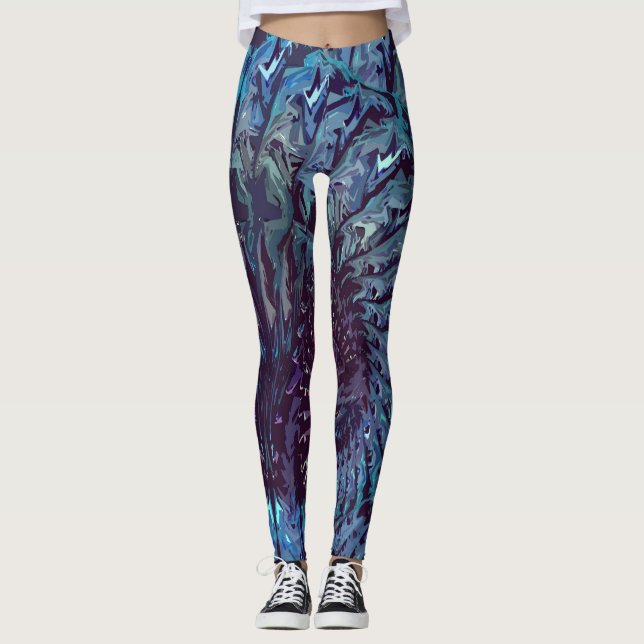 Leggings de Arte Fractal Roxa Azul (Frente)