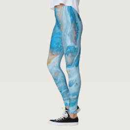 Leggings de Arte Marble Dourada Azul