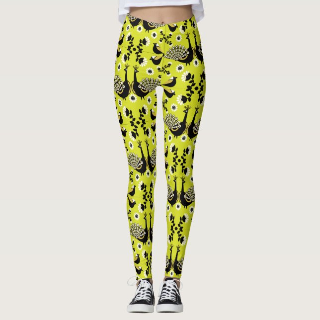 Leggings de Arte Popular de Pavão Ave (Frente)