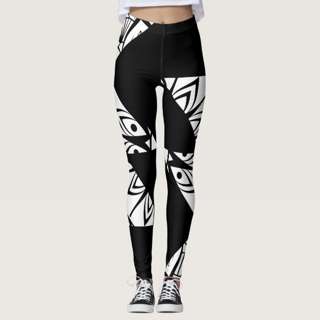 Leggings de arte pretas, brancas e modernas (Frente)