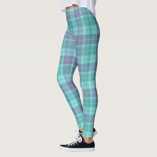 Leggings de Arte Púrpura Azul-Xadrez-Aqua (Esquerda)