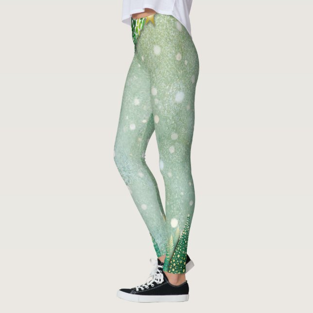Leggings de árvores de Natal verdes (Esquerda)