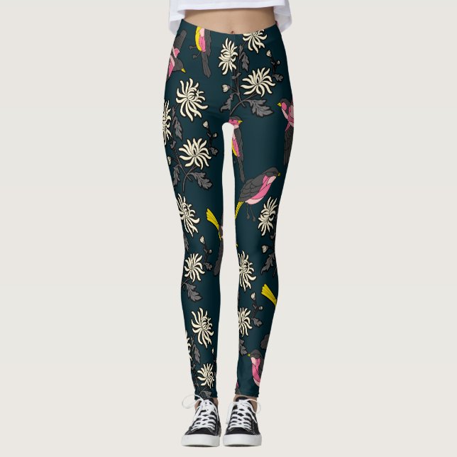 Leggings de Aves e Flores Rosa (Frente)