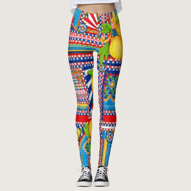 Leggings de Azulejo de patchwork de Dolce com limã (Frente)