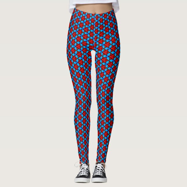 Leggings de Azulejo de Triângulo Vermelho e Azul-C (Frente)