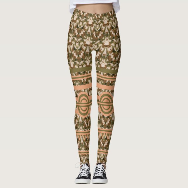 Leggings de bege castanho verde-militar (Frente)