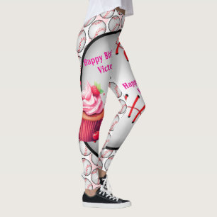 Leggings de Beisebol de Cupcake Rosa de Aniversári