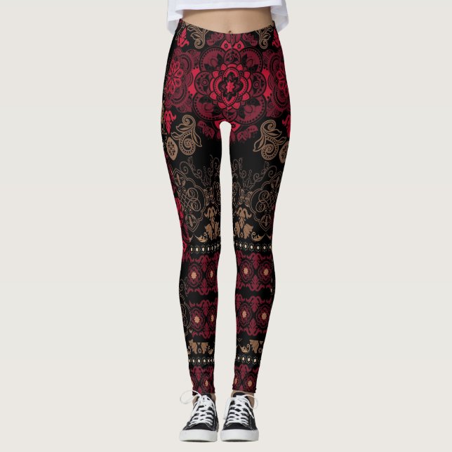 leggings de beleza vermelha e preta (Frente)