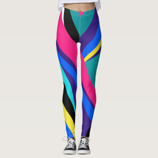 Leggings de Bloco de Cor Onda Neon Retro dos Anos