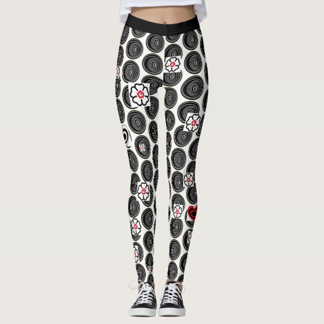 Leggings de Bolinhas Negra e Branca para Mulheres (Frente)