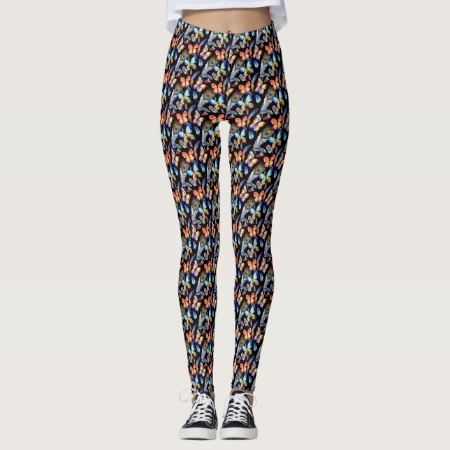 Leggings de borboletas com aquarela feminina (Frente)