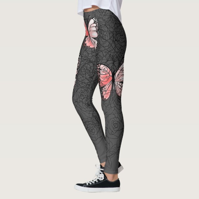 Leggings de borboletas cor-de-rosa com Rosas (Esquerda)