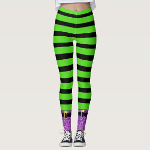 Leggings de bruxas de bruxas verdes e pretas