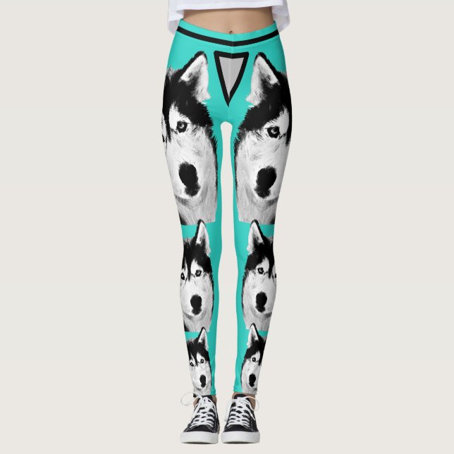 Leggings de Cachorro Siberianos e Turquesas Incrív (Frente)