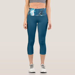 Leggings de Capri Abstrato Azul Alto e Isentas
