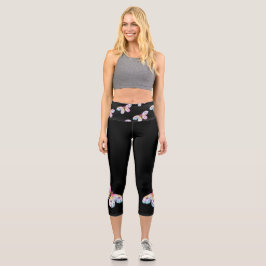 Leggings de Capri Alto-Desperdidas de Borboleta Pr