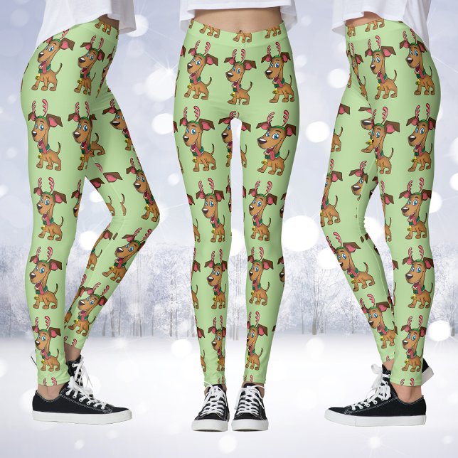 Leggings de Cartoons de Névoa de Natal (Christmas Reindeer Dog Cartoon Leggings)