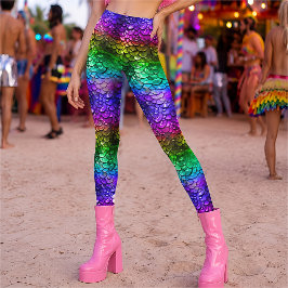 Leggings de Cauda de Sereia Arco-íris 3D Hiper-Rea