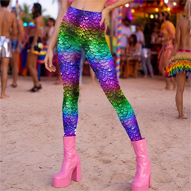 Leggings de Cauda de Sereia Arco-íris 3D Hiper-Rea (Criador carregado)