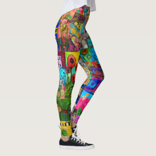 Leggings de colagem de mídia mista de Pop colorida