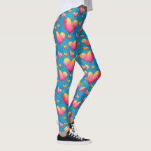 Leggings de Corações Aquarela Multicoloridos