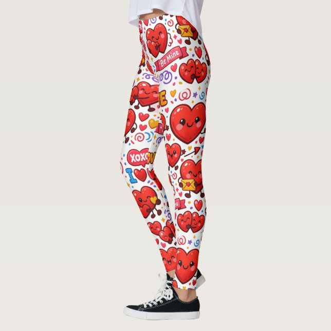 Leggings de Corações Vermelhos Amor Abstrato (Esquerda)