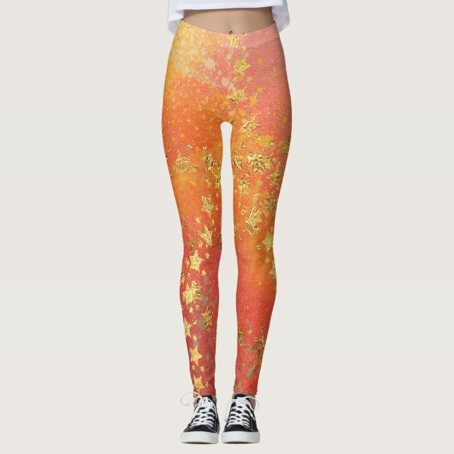 Leggings de cores Douradas com estrelas de cores D (Frente)