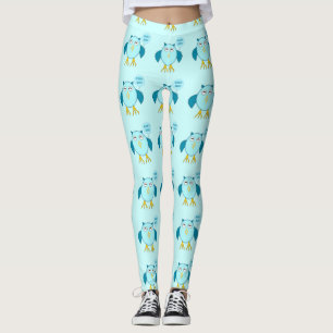 Leggings de coruja-bebê azul-branca