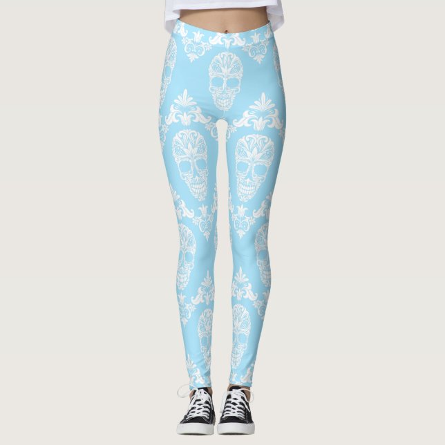 leggings de crânios vitorianos azuis (Frente)