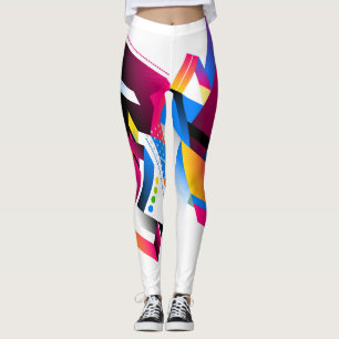 Leggings de design abstrato geométrico de cores v