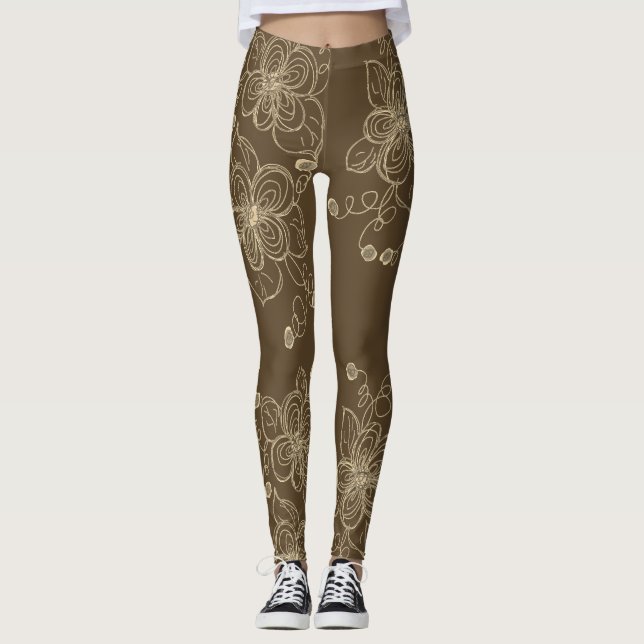 Leggings de Designer Padrão Flores (Frente)
