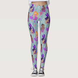Leggings de diversidade de sereias - rosa, roxo, a