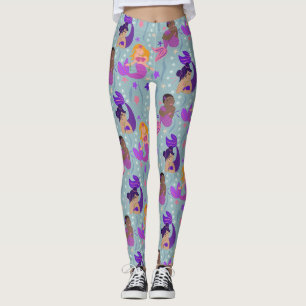 Leggings de diversidade de sereias - rosa, roxo, a