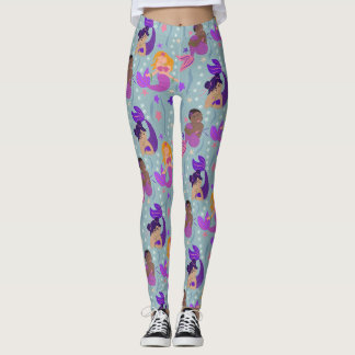 Leggings de diversidade de sereias - rosa, roxo, a