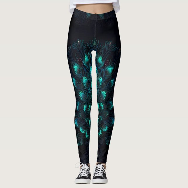 Leggings de Elegância Neon Peacock (Frente)