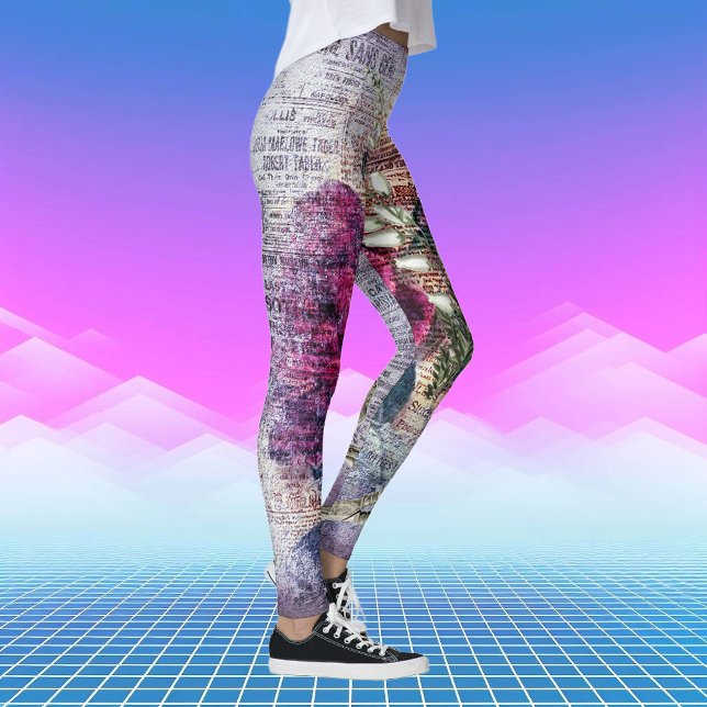 Leggings de Ephemera Floral rosa vermelha (Criador carregado)