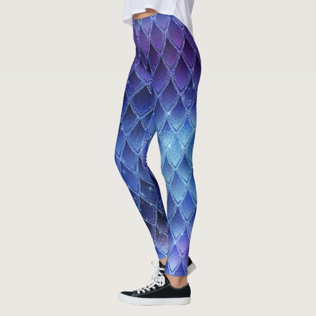 Leggings de Escala de Dragões com Gradiente Azul (Esquerda)