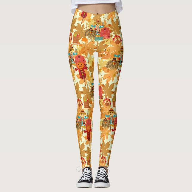 leggings de espantalho de ação de graças (Frente)