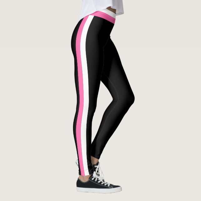 Leggings de esportes negros, de faixa branca e ros (Direita)