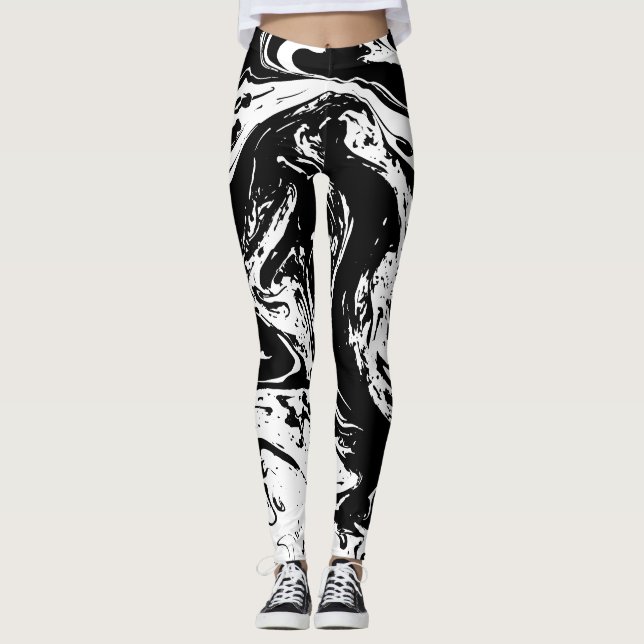 Leggings de estilos de mármore preto-branco (Frente)