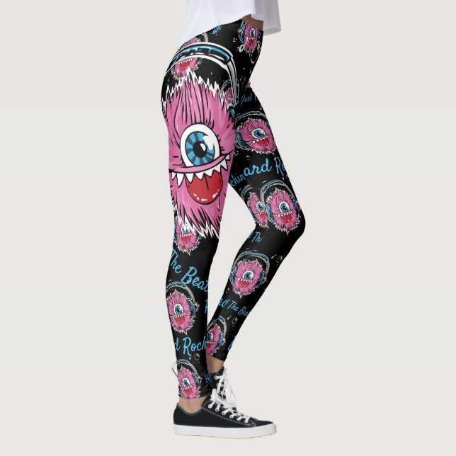 Leggings de exercício de monstro de música rosa (Direita)
