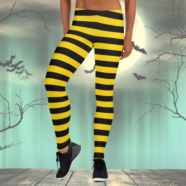 Leggings de fantasia preto e amarelo (Black and Yellow Striped leggings for Womens Halloween Costume, Bee Costume)