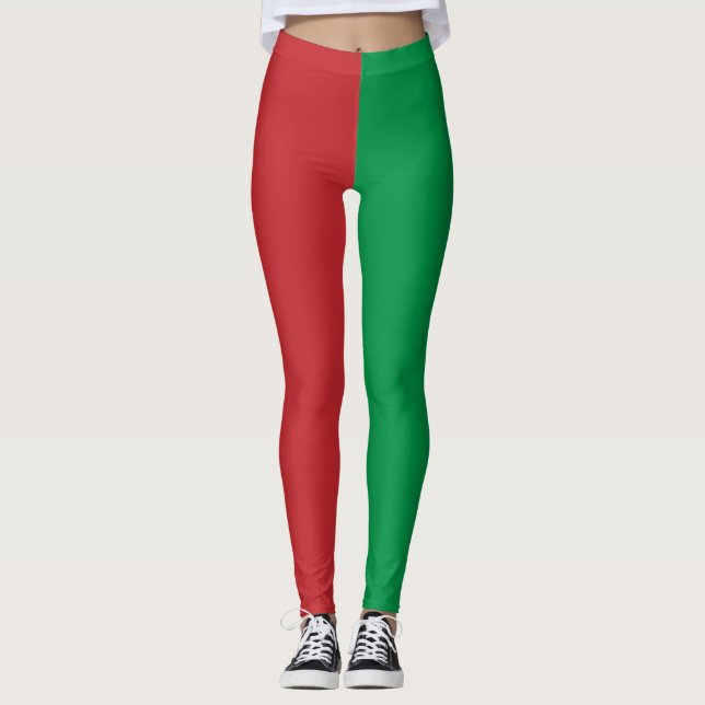 Leggings de Feriado de Natal em Bloco de Cores (Frente)