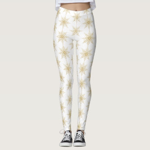 Leggings de Feriado Dourado com fenda de Neve