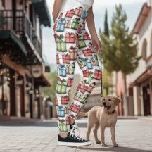 Leggings de Férias com Presentes Envoltos Rústicos