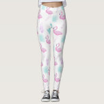 Leggings de férias tropicais<br><div class="desc">Esquema de cor suave num padrão descontínuo tropical com flamingos e cacto em azul claro e rosa</div>